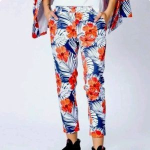 Wildfang Portland Boutique Tropical Slim Crop Ankle Pant Hibiscus Floral Size 16